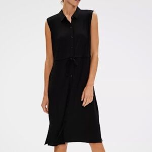 EILEEN FISHER black sleeveless collared dress, full button, generous size small.